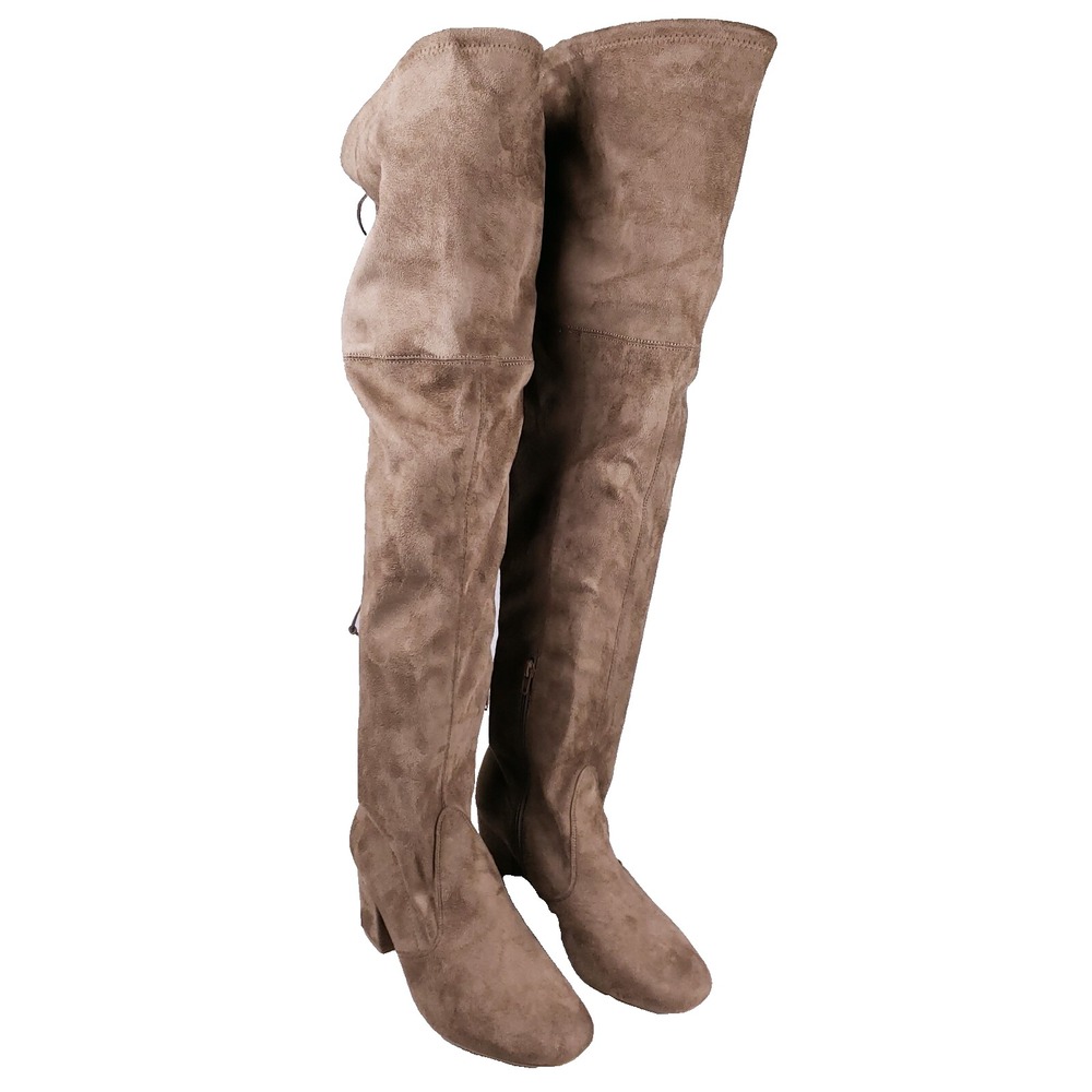 Wild Diva Over The Knee Block Heel Boots Taupe Trendy Style Sz 9 Soft Girl